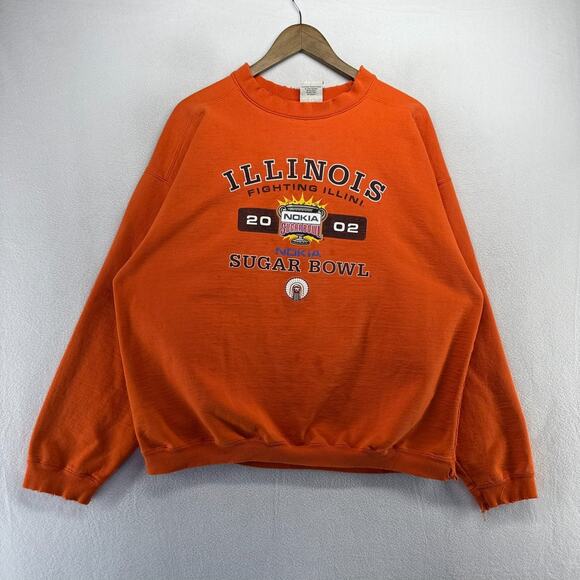 Vintage Illinois Fighting Illini Sweatshirt Men's XL Orange Distressed Boxy y2k - Picture 2 of 13